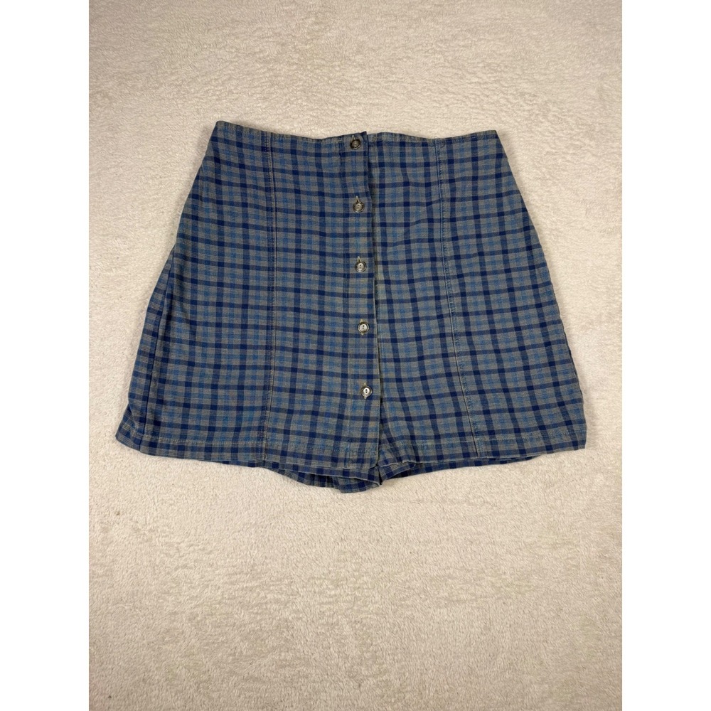 Stampede Plaid Skort Women 14 Blue Vintage 90s Button Front Cotton Retro